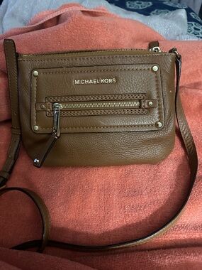 Michael Kors Tan Pebbled Leather Crossbody with Front Zip